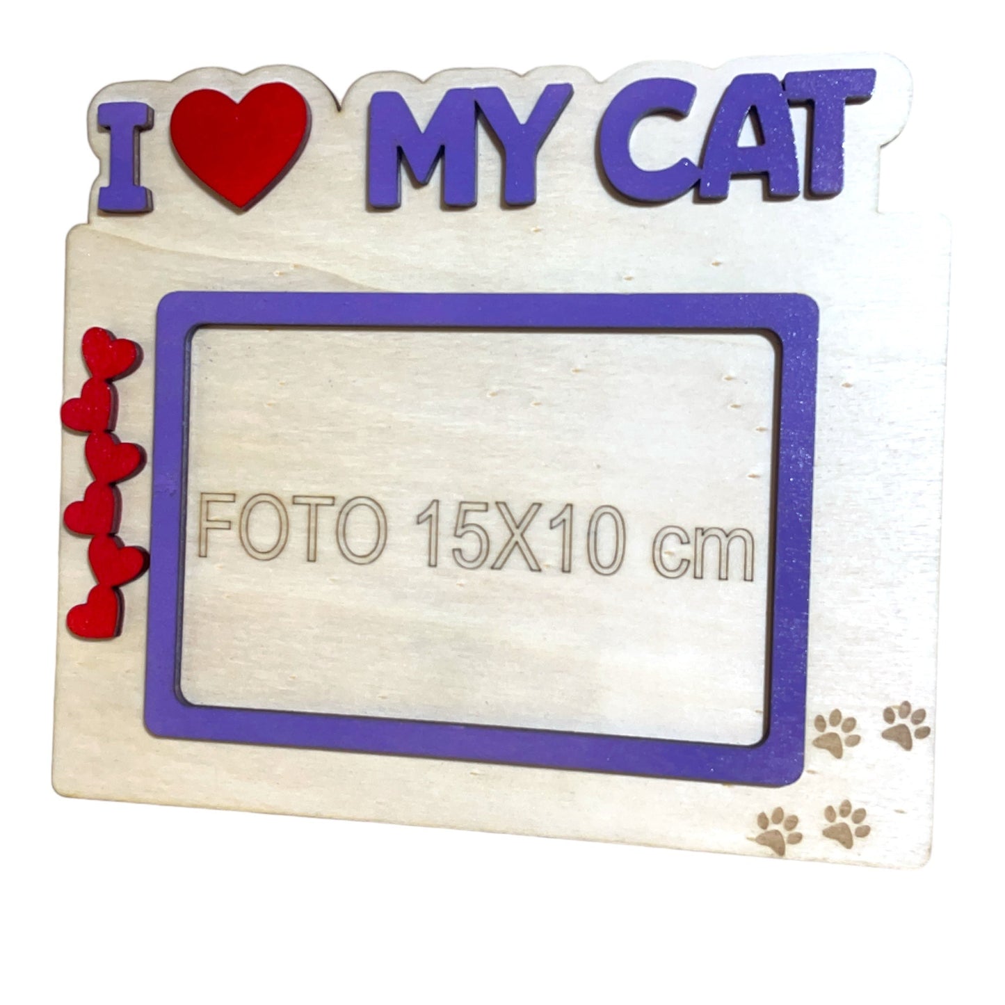 Cornice Love My Cat con Cuore Rosso- Cornice in Legno per Gatto