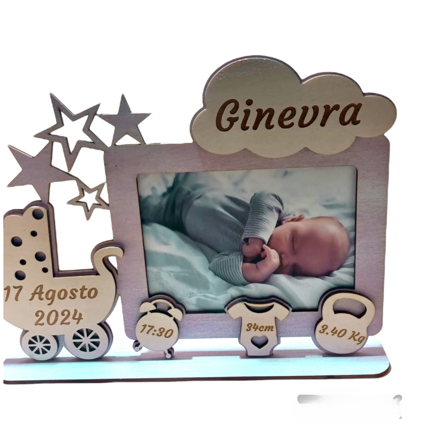 Cornice Personalizzata Tema Nascita - Cornice in Legno Neonato - Idea Regalo New Born